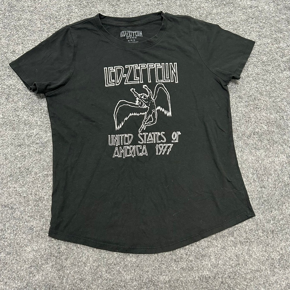 Led Zeppelin T-Shirt Womens Size M Black Graphic 1977 US Tour Rock Band Tee